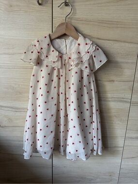 H&M Cream Dress with Red Heart Print and Ruffle Collar